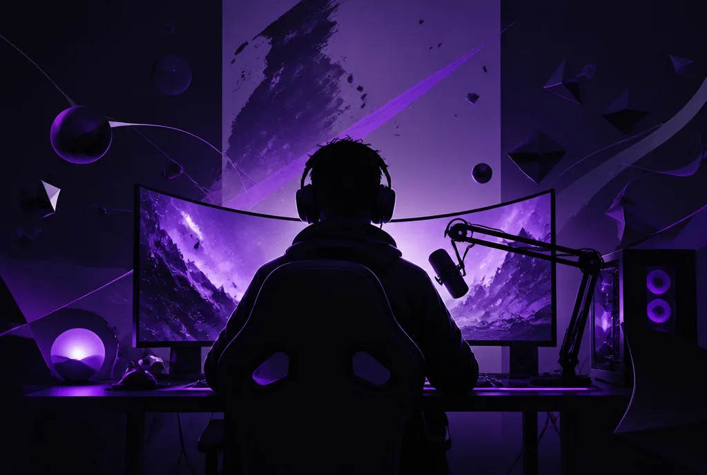 Jak zdobyć widzów i obserwujących na Twitchu: praktyczny poradnik dla streamera 7 Abstrakcyjna grafika kojarząca się ze streamingiem gier w ciemnej fioletowej tonacji